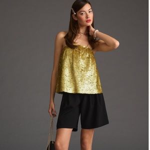 Anthropologie gold sequin tube strapless top
